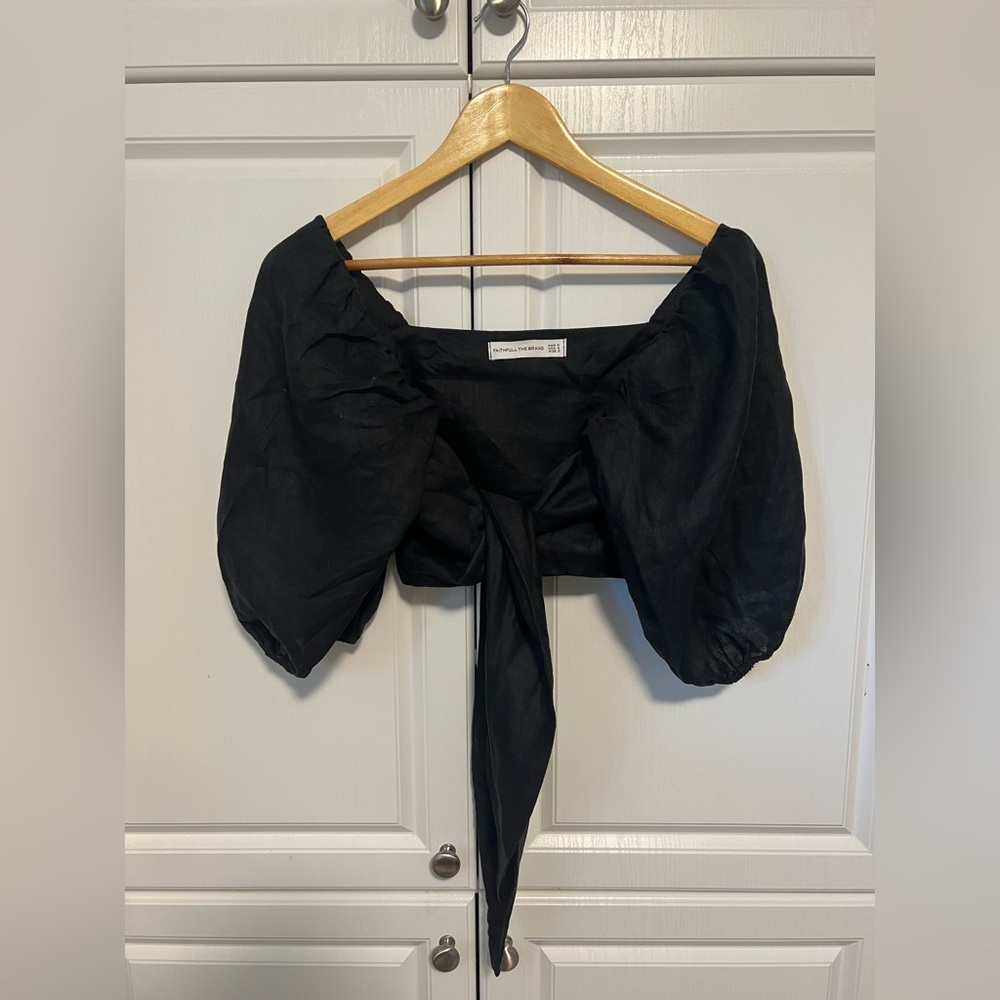 Faithfull the Brand Black Linen Crop Top